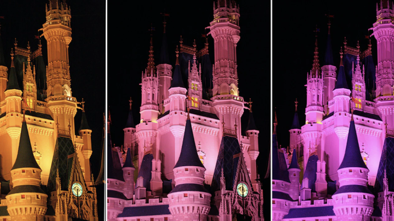 Cinderella Castle in three shades of lighting