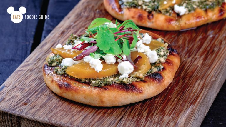 Roasted Beet and Goat Cheese Flatbread with basil pesto