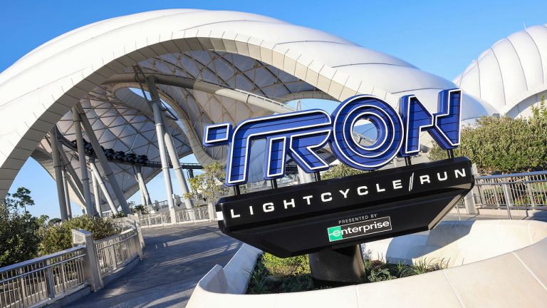 TRON sign in front of the ride at Magic Kingdom