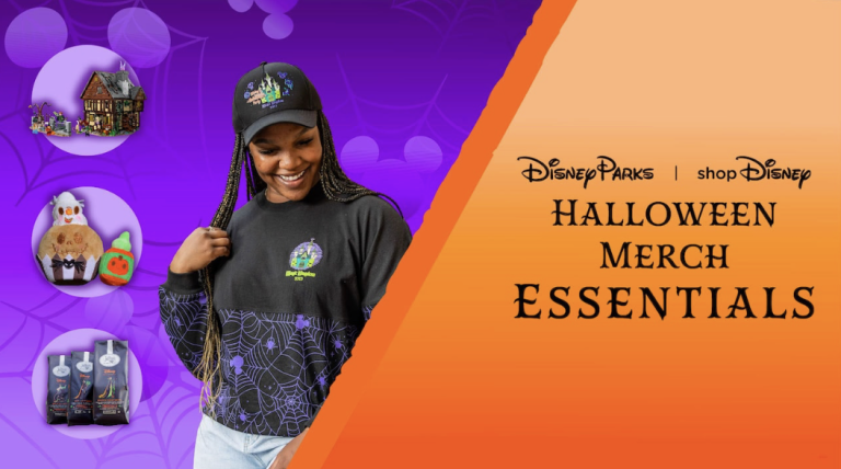 Photos of Halloween merchandise items with the words Halloween Merch Essentials next to them.