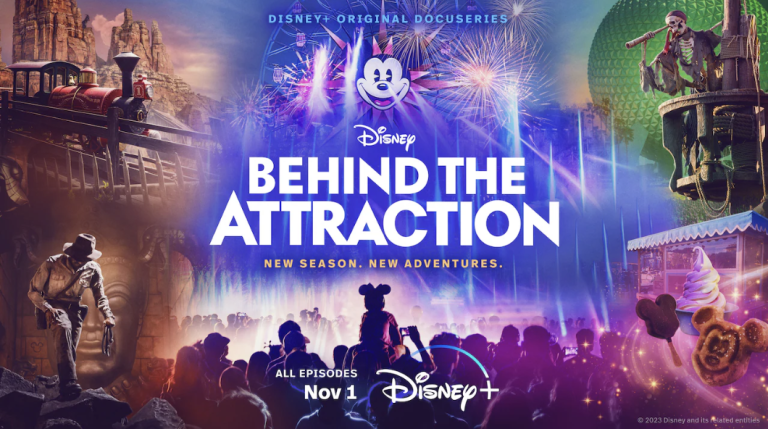 Behind the Attraction announcement graphic featuring various Disney characters