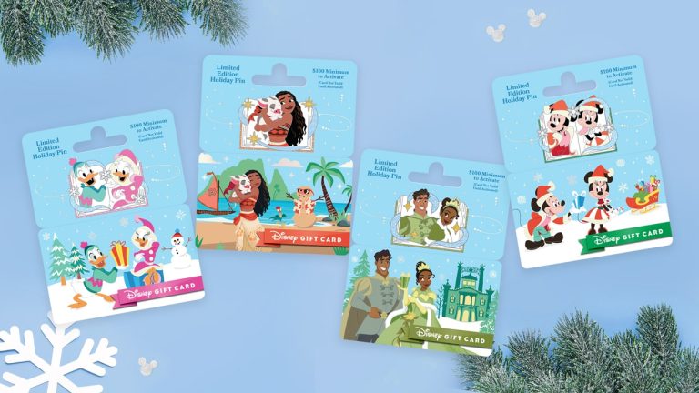 Disney Gift Card 2023 Holiday Pins Featuring Mickey, Moana and Tiana Now Available blog header
