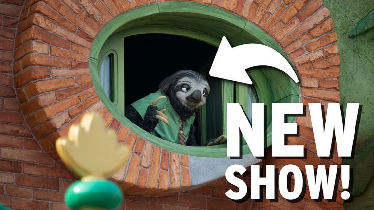 Image of the sloth from zootopia in the window with an arrow pointing at it indicating a new show