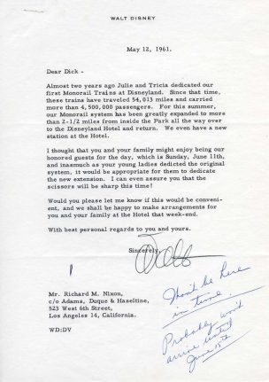 Letter inviting Richard Nixon to Monorail System Expansion dedication