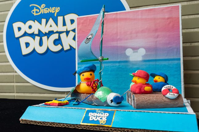 A rubber duck scene with Donald Duck, Huey, Dewey and Louie