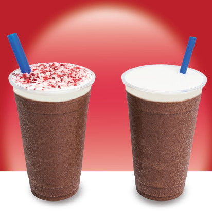 New Frozen Hot Chocolate and Peppermint Frozen Hot Chocolate drink at Wetzel’s Pretzels in Downtown Disney District