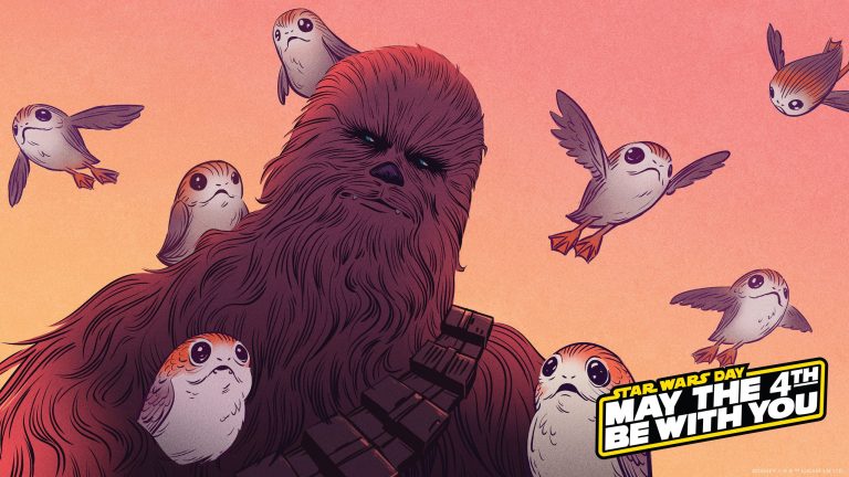 May the 4th Star Wars Chewbacca & Porgs Wallpapers 2024 Desktop