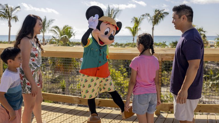 Mickey Mouse meets guests at Disney Lookout Cay at Lighthouse Point