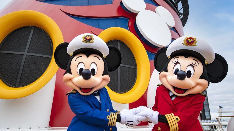 Captain Mickey and Minnie onboard a Disney Cruise Line ship