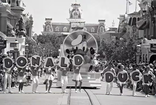 Donald Duck in parade, vintage photo