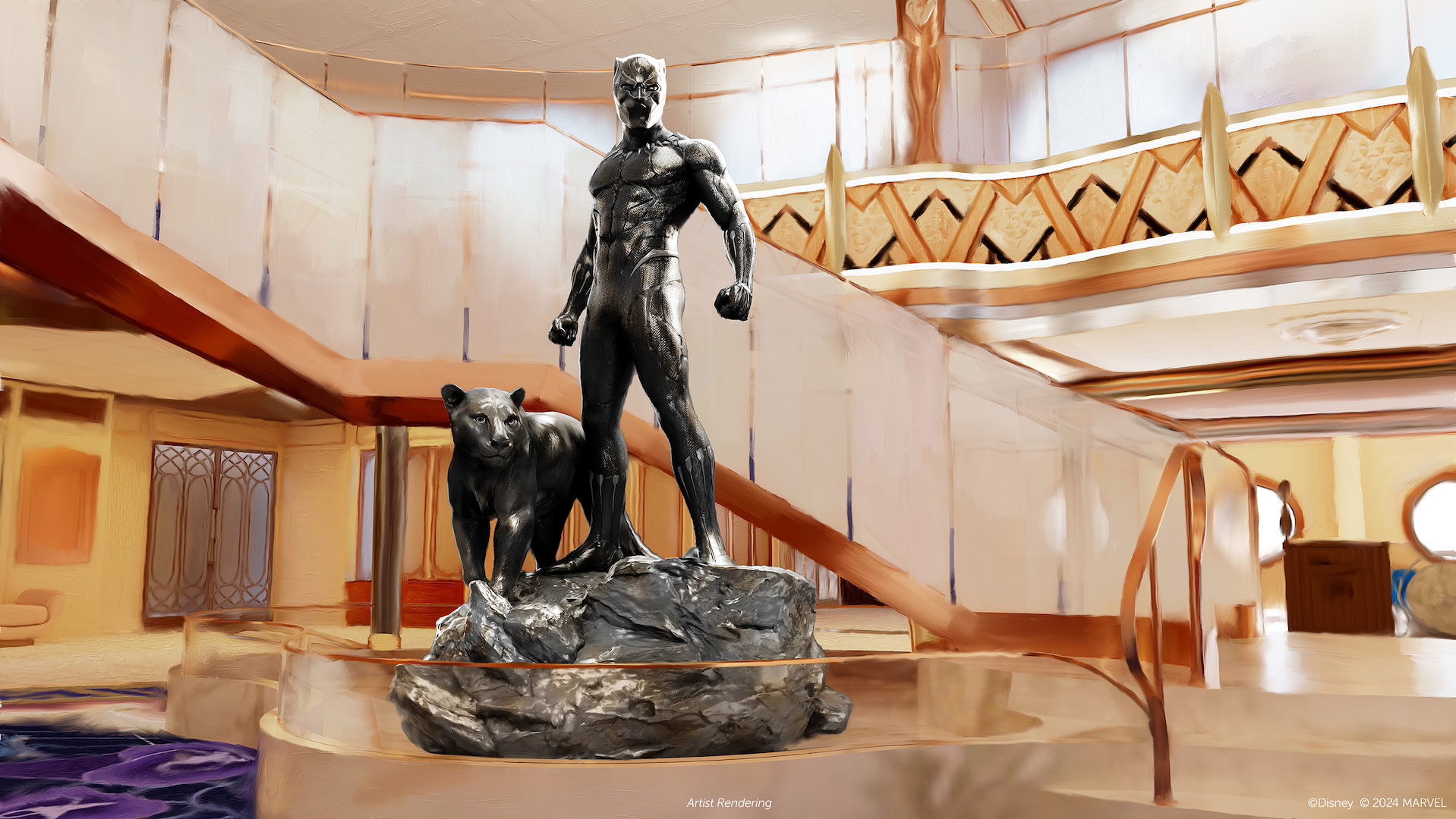 Grand Hall Statue pictured for blog post: Five Can’t-Miss, Marvel-Inspired Spaces Coming to the Disney Destiny