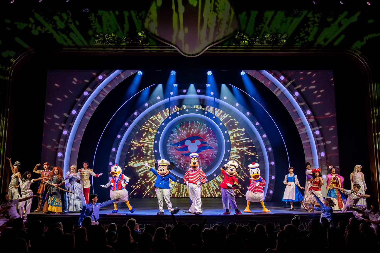 “Disney Seas the Adventure, an original musical spectacular that features beloved characters from Disney and Pixar stories alongside rousing renditions of iconic Disney songs, on board Disney Cruise Line’s newest ship, the Disney Destiny