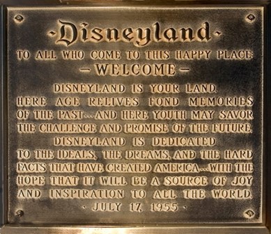 Plaque - official dedication of Disneyland park