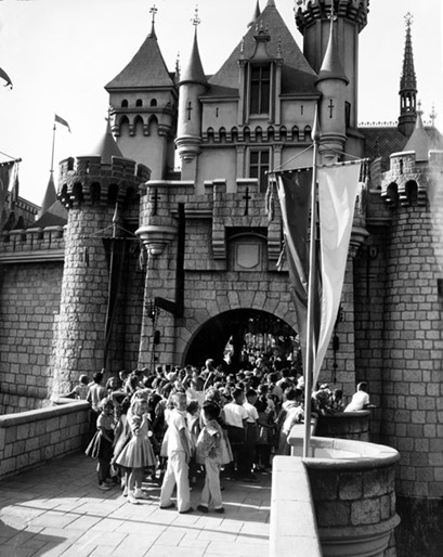 Children entering Fantasyland for the first time during the opening day broadcast