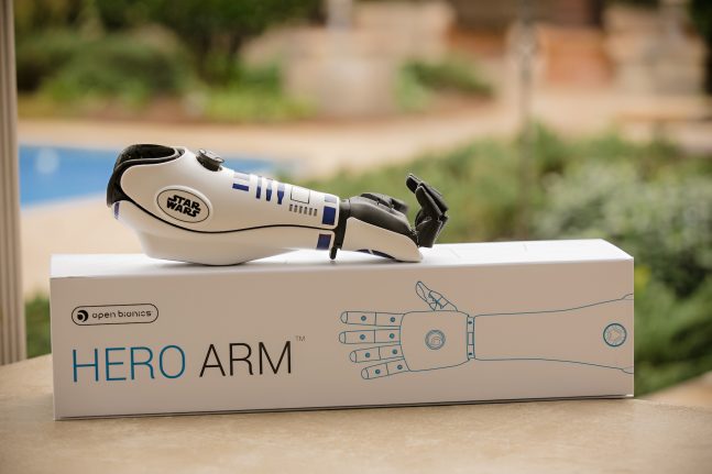 Disney-themed covers for bionic arms: R2-D2 from Star Wars