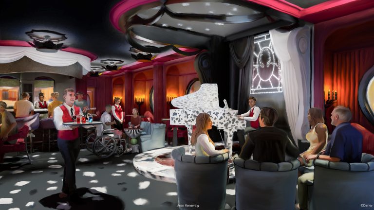 Concept art for De Vil's piano lounge onboard the Disney Destiny