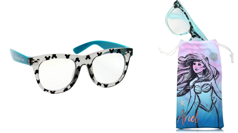 Mickey Mouse blue-light glasses; "The Little Mermaid" blue-light glasses