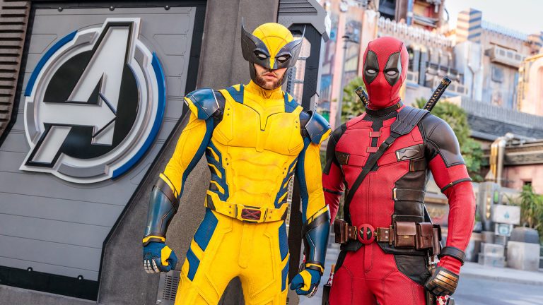 Deadpool and Wolverine posing together in Avengers Campus