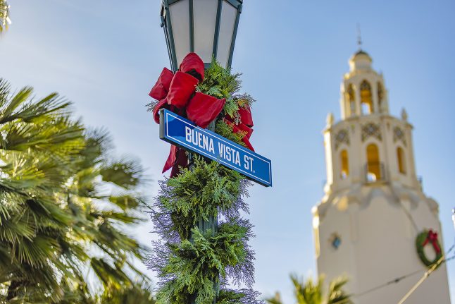 Holiday decor on Buena Vista St.