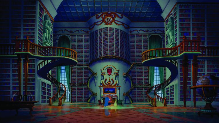 Beast and Belle wallpaper, library scene pictured