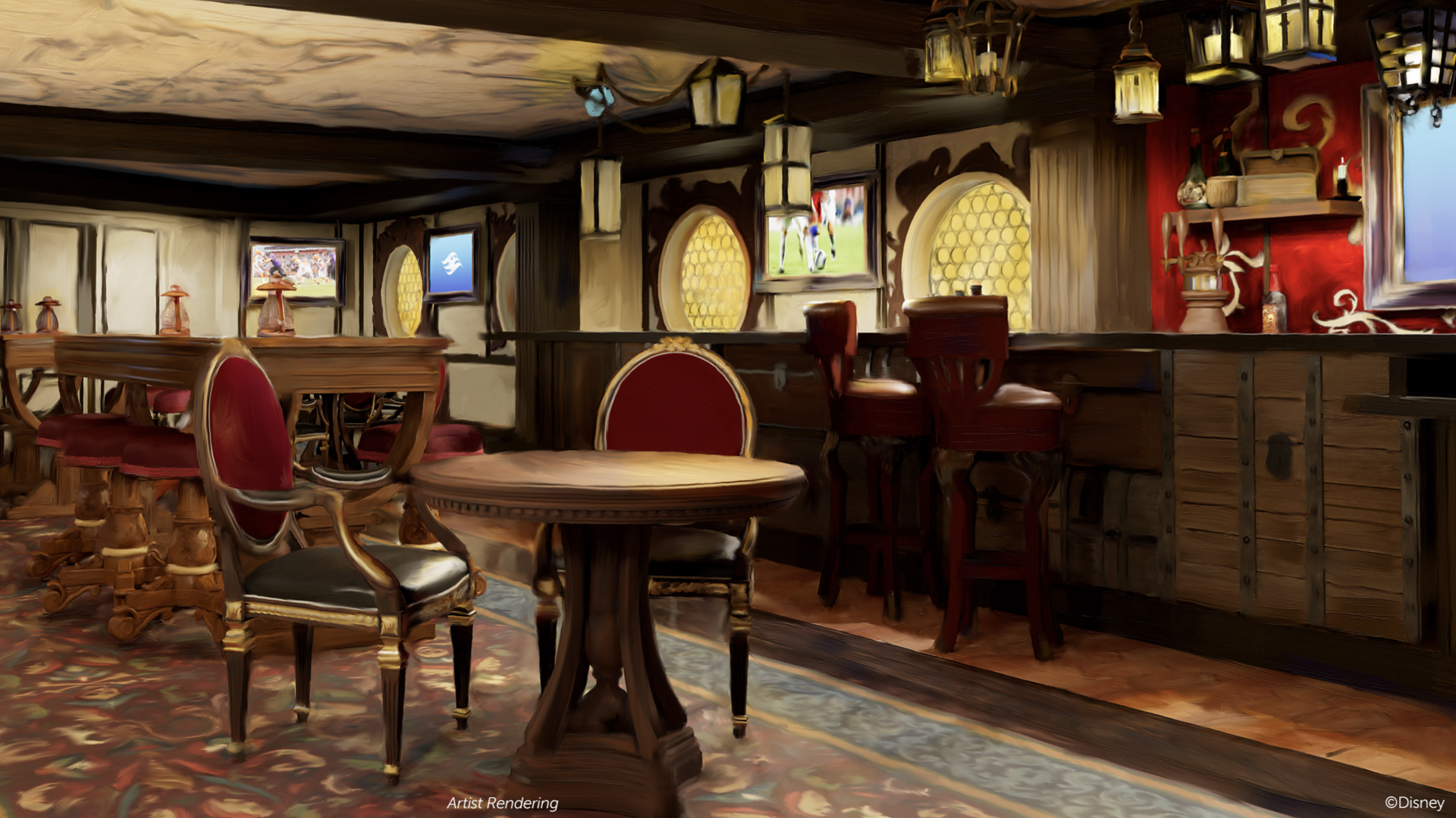 Concept art of Pirates-inspired pub for the Disney Destiny