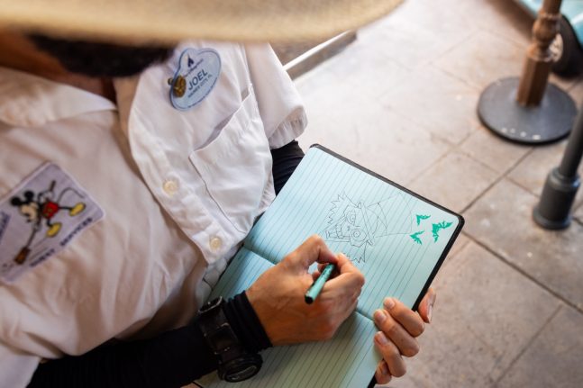 Joel sketches the Hatbox Ghost