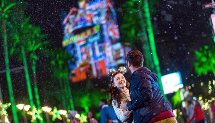 Guests enjoy Disney's Hollywood Studios at night during the holidays