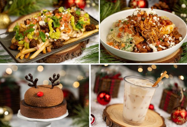 Carne Asada Loaded Fries; Cheese and Chile Tamale; Chocolate Eggnog Tart; Salted Caramel Horchata