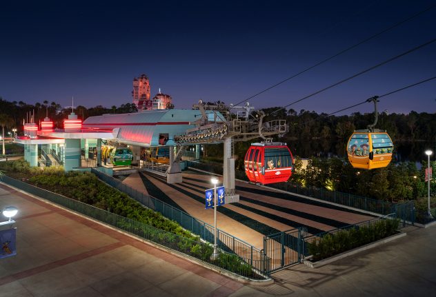 The Disney Skyliner at night