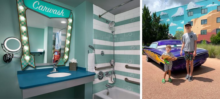 Cars theming in the rooms and outside around Disney's Art of Animation Resort