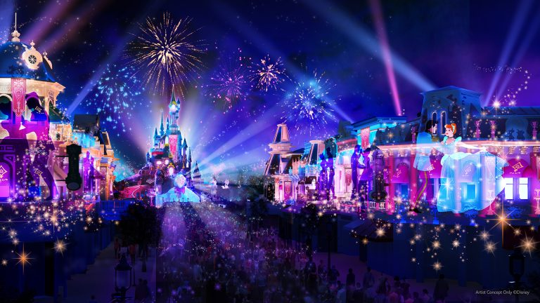 Concept art of the “Disney Tales of Magic" nighttime show