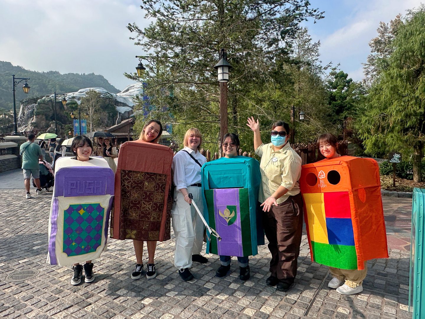 Fans dress up as the Hong Kong Disneyland trash cans