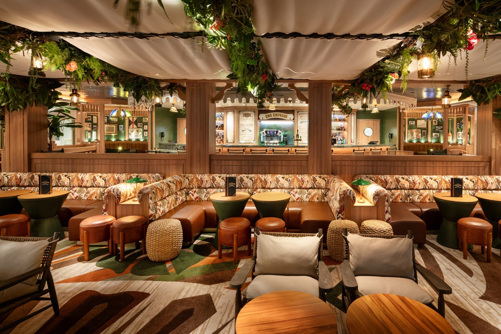 Skipper Society, a Jungle Cruise-inspired lounge onboard the Disney Treasure