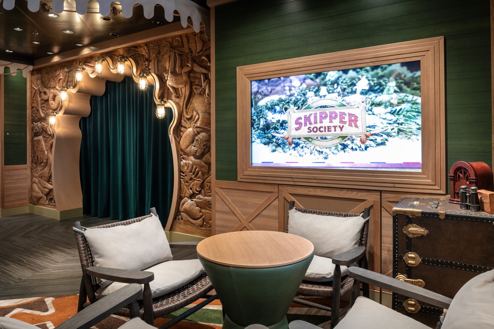 Skipper Society, a Jungle Cruise-inspired lounge onboard the Disney Treasure