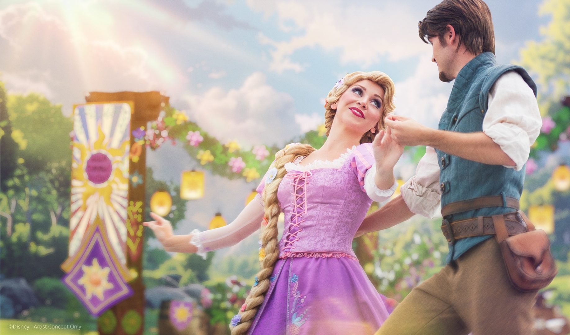 Rapunzel and Flynn in concept art for Disney Music Festival