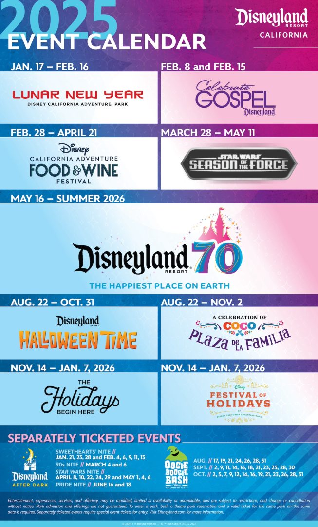 Disneyland Resort 2025 Event Calendar 