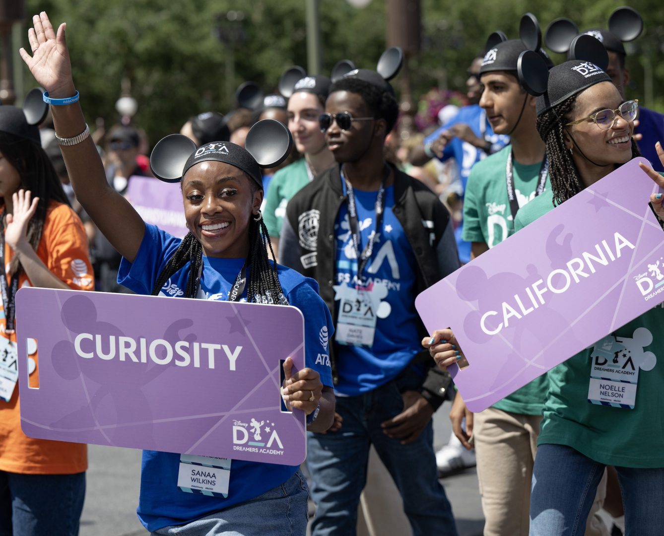 Disney Dreamer Academy students march down Main Street U.S.A., at Magic Kingdom Park