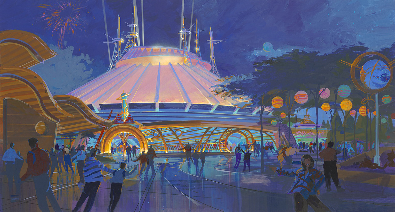 Concept art for Space Mountain at Hong Kong Disneyland