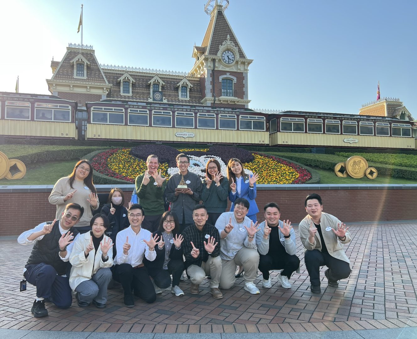 Cast members receive their awards, group celebrating