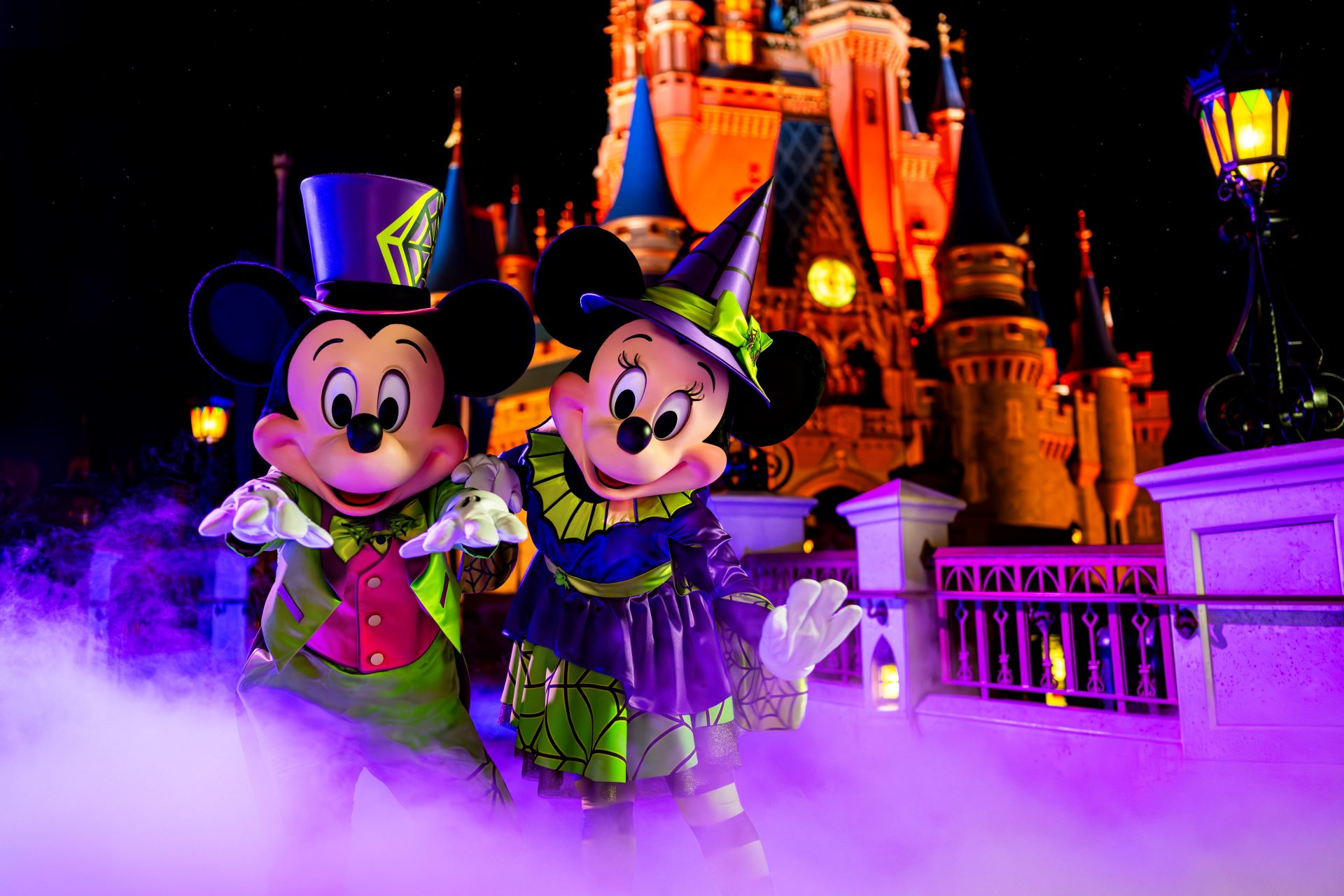 Mickey Mouse and Minnie Mouse in their Halloween Costumes at Magic Kingdom for Mickey's Not So Scary Halloween Party