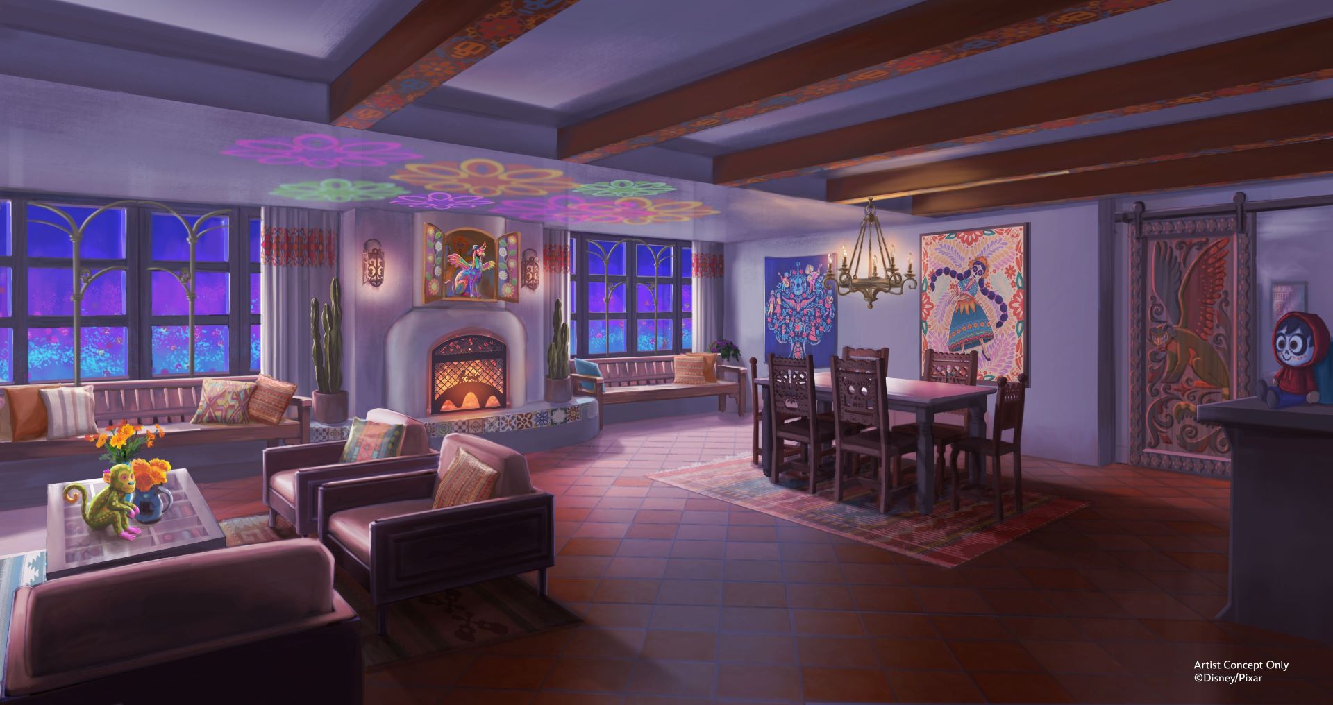 Pixar Place Hotel Coco Rendering - Nighttime