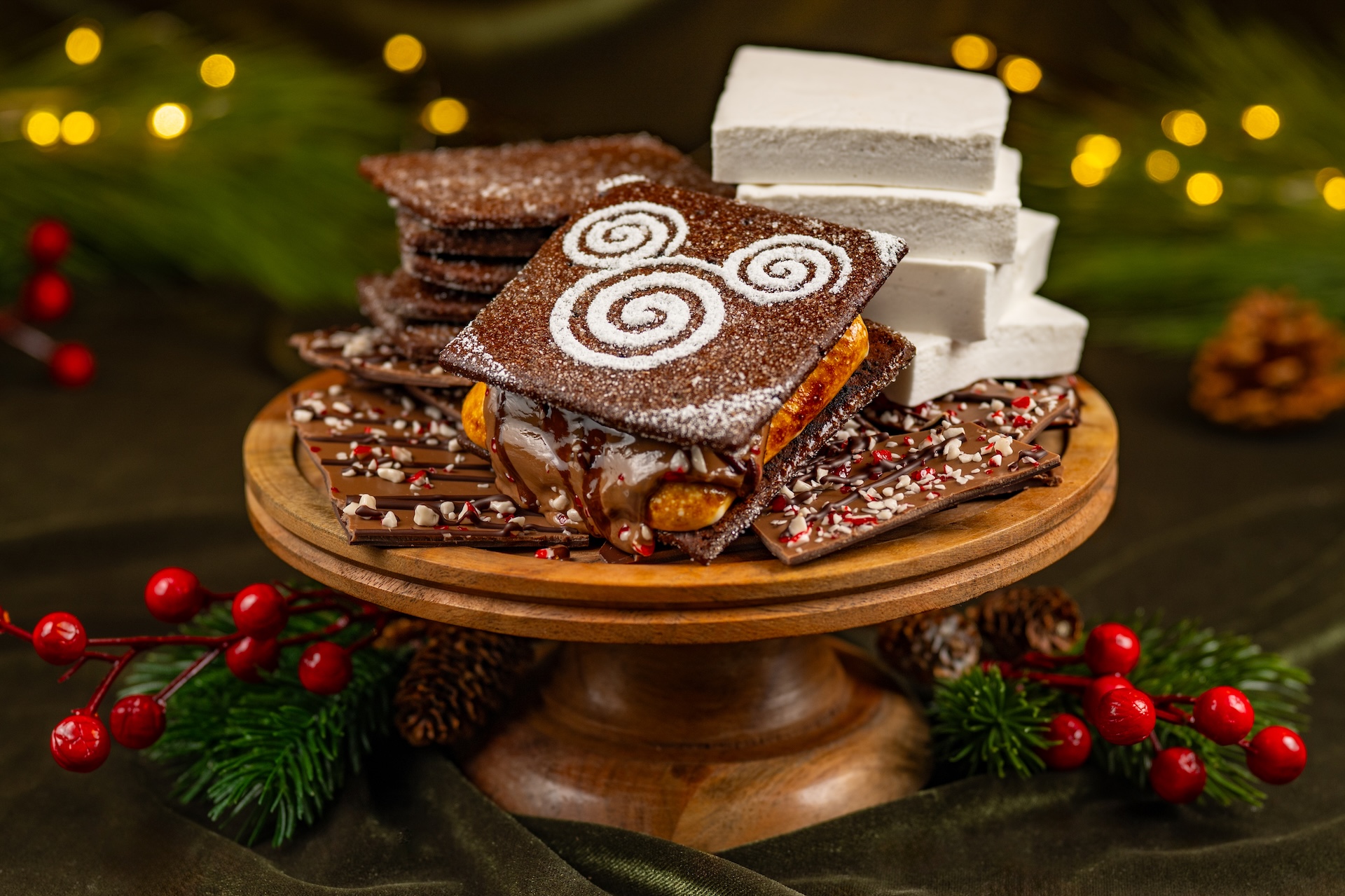 Chocolate-Peppermint S'more: Chocolate graham crackers, toasted house-made marshmallow, and melted peppermint bark 