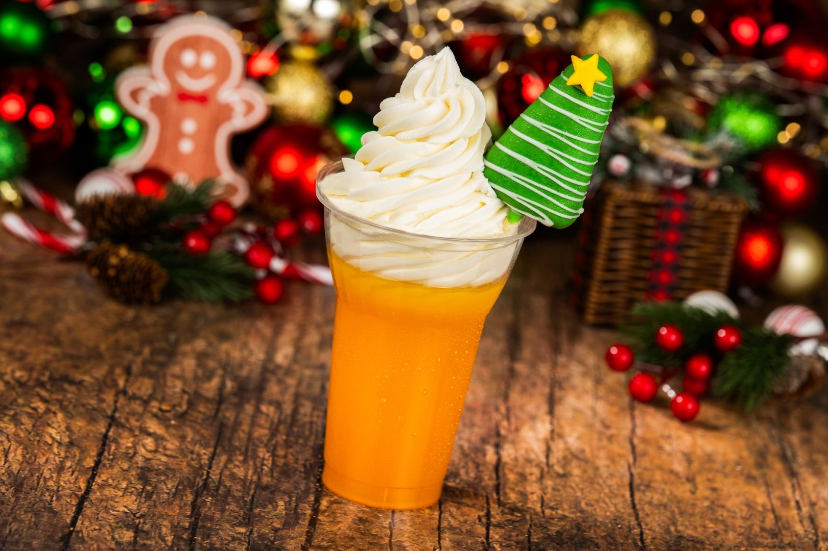 Santa Surf Shack Float: Minute Maid Passion Fruit Orange Guava Juice, coconut soft-serve, and a spiced pineapple tree pop