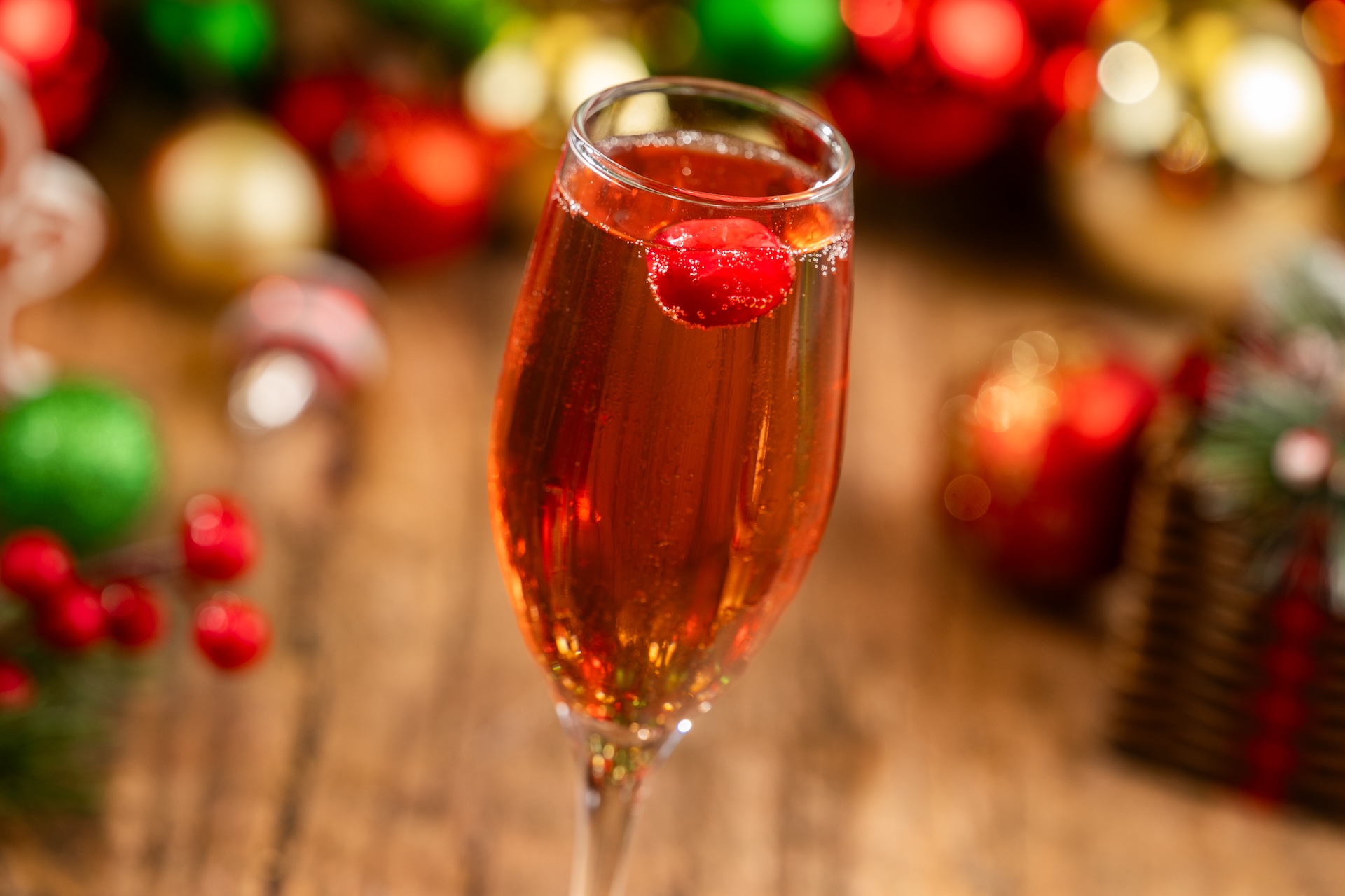 Cranberry Sparkling Cocktail: Grand Marnier Liqueur, cranberry juice, and Nicolas Feuillatte Enchantée Champagne Brut