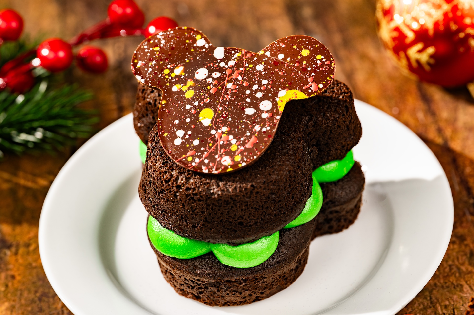 Chocolate cake sandwiched with marshmallow-mint buttercream for Mickey Whoopie Pie.