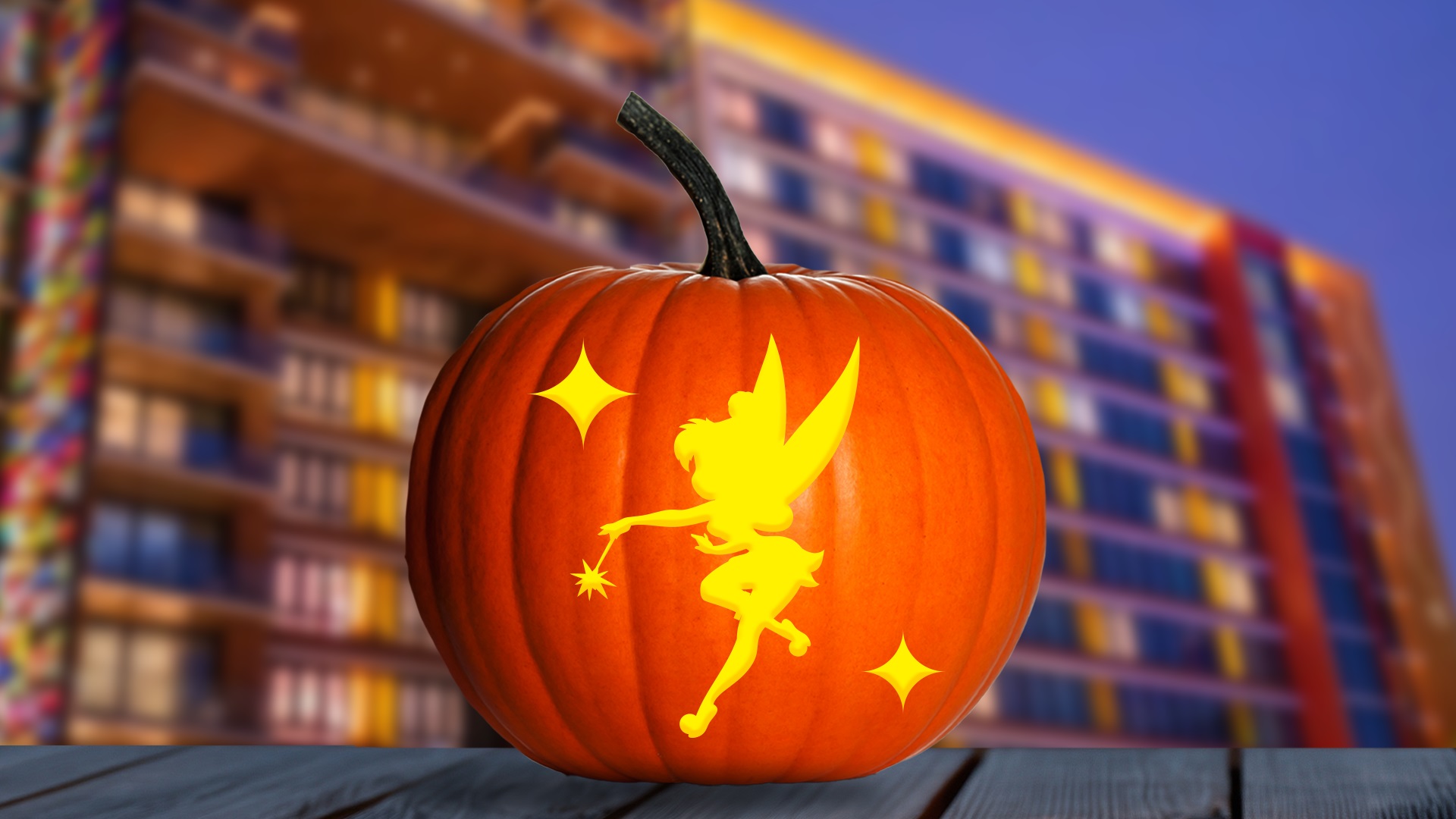 Tinker Bell carved into pumpkin - Disney Pumpkin Carving Stencils for Jack O Lanterns