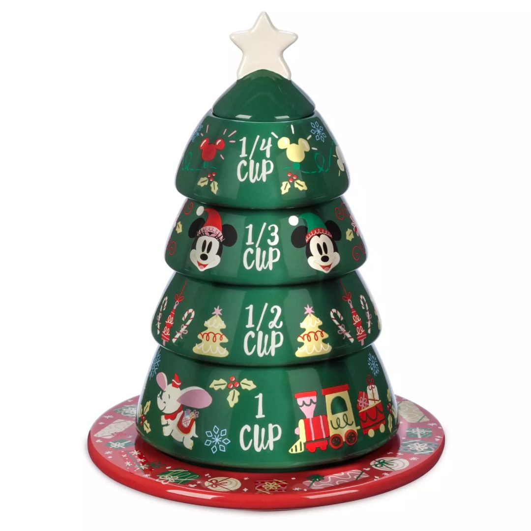 Disney Store and Disney Parks Mickey Mouse and Minnie Mouse Christmas Tree Stacking Measuring Cup Set