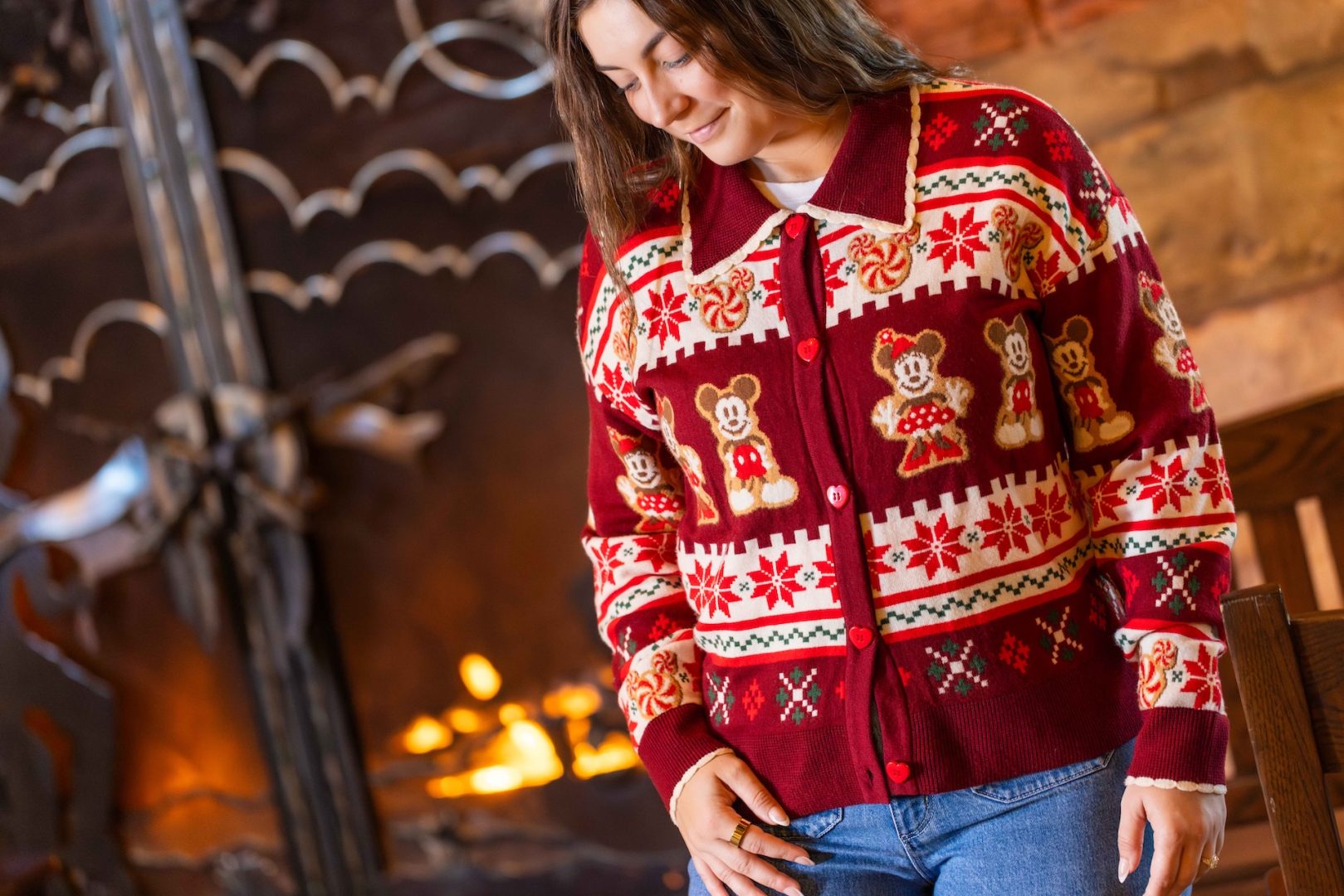 Her Universe Mickey Mouse and Minnie Mouse Gingerbread Fair Isle Cardigan