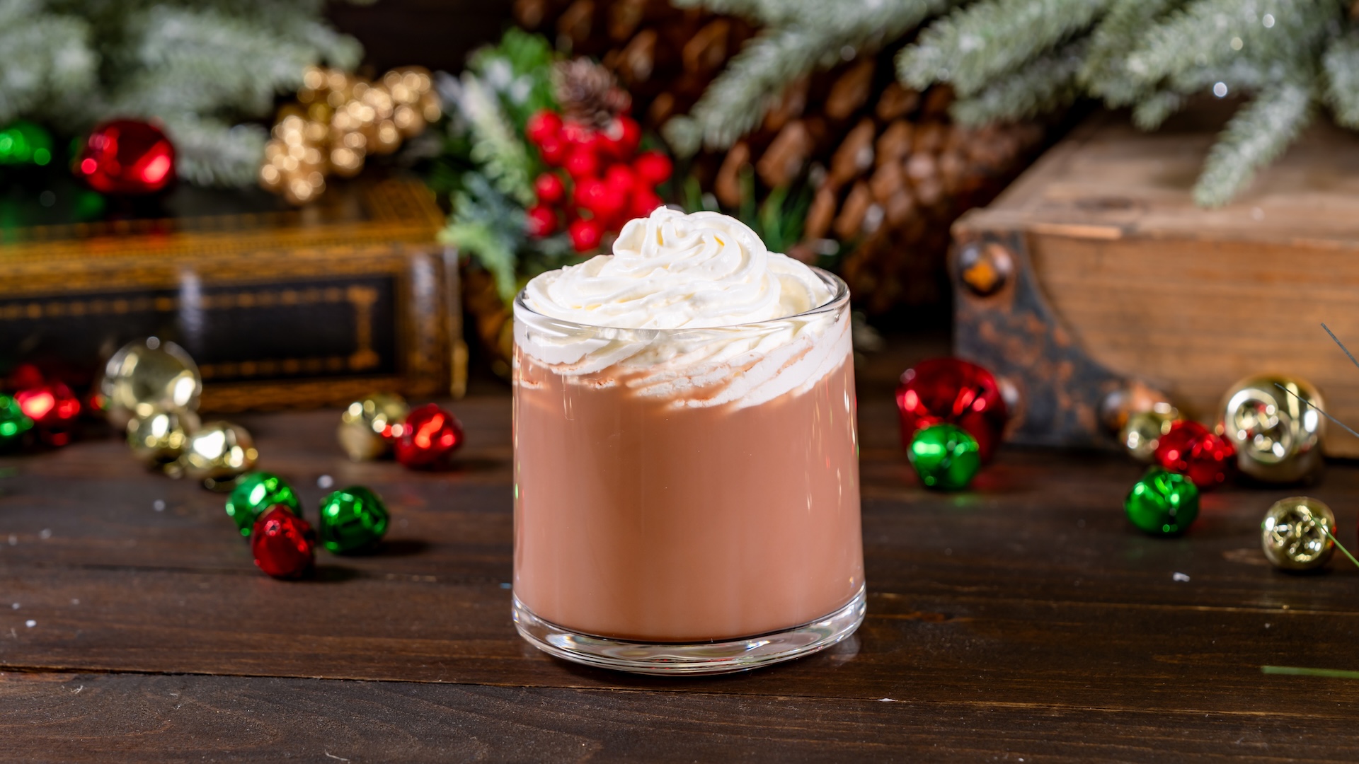 Irish Hot Cocoa Cocktail: Irish whiskey, Hot Cocoa by Joffrey’s with cookies and cream flavors, melted chocolate, hazelnut purée, and Irish cream syrup garnished with whipped cream (New)