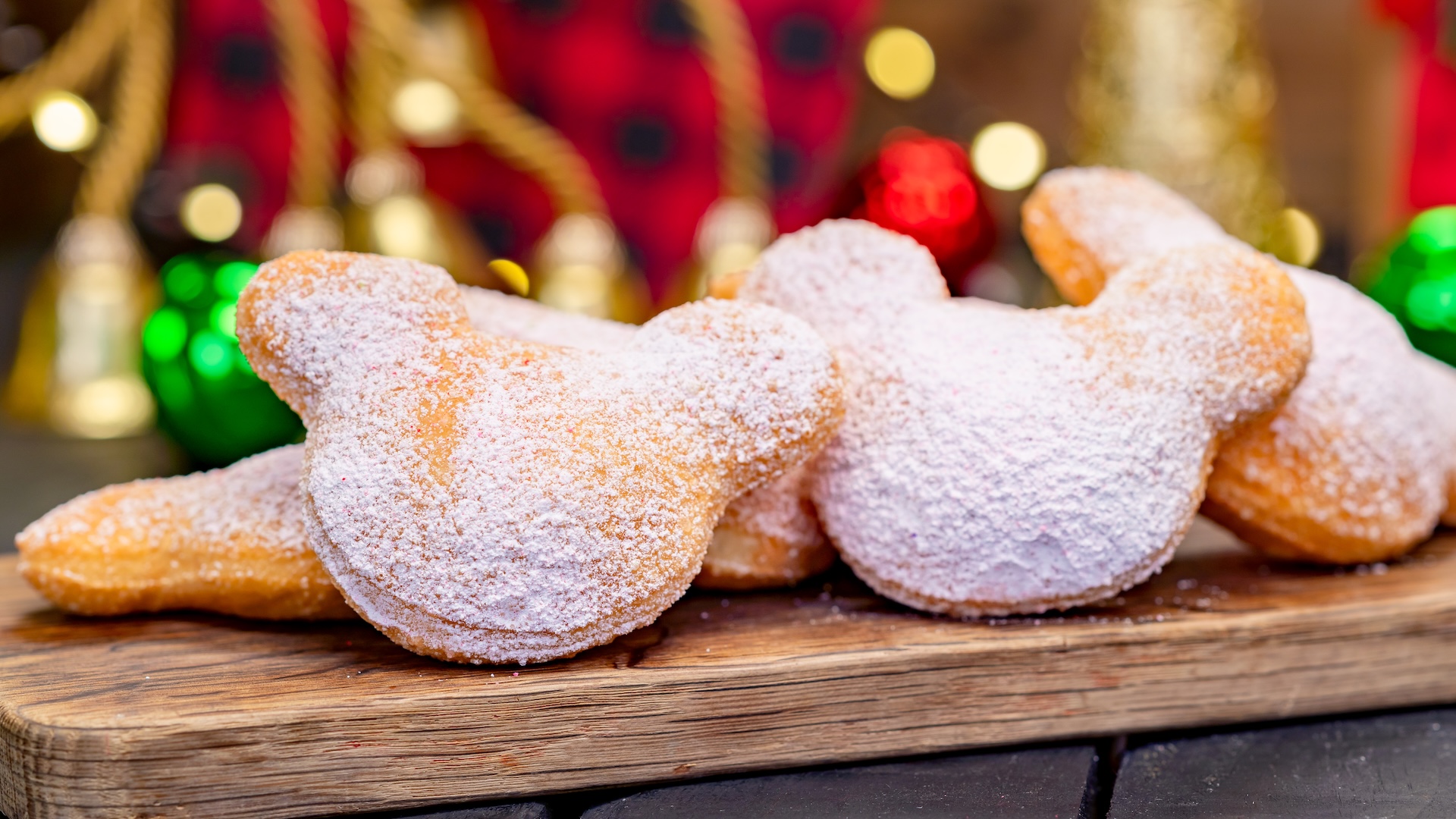 Peppermint Mickey-shaped Beignets dusted in peppermint powdered sugar 